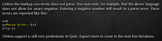 An OMeta parse error in Qute